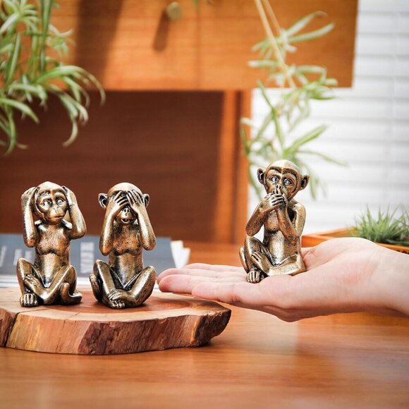 3 Wise Monkeys Statue for Home Décor Accents Monkey Gift Shelf Décor Accents - Picture 4 of 8